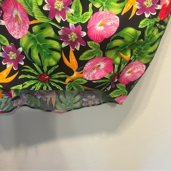 English Sports Shop Bermuda Vintage Short SS Tropical Floral Hawaiian Black Sz M - Picture 4 of 8